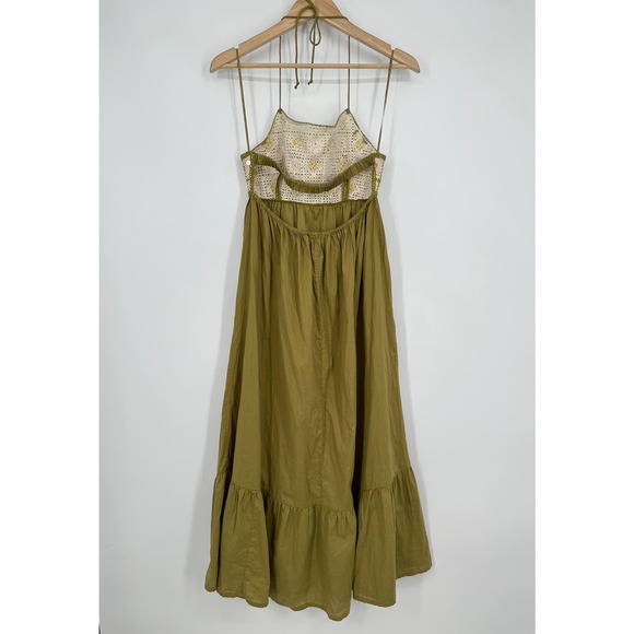 ZARA Granny Square Crochet Dress Halter Ruffle Knit Beaded Midi Green NWT - Picture 6 of 8